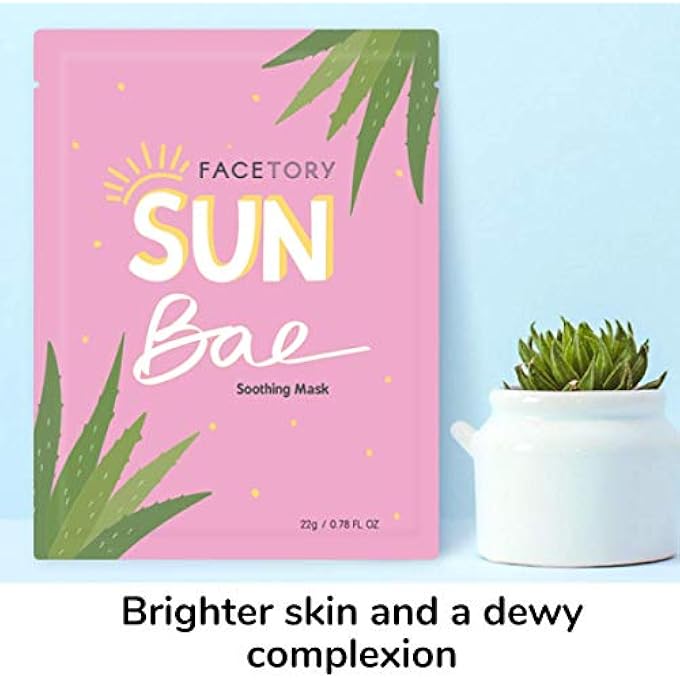FACETORY SUN BAE ALOE VERA SOOTHING SHEET MASK - SOOTHING, CALMING, AND HYDRATING (PACK OF 5) - Image 2